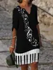 2026 Nuevo Vestido de Verano para Mujer con Estilo de Pintura al Óleo Transfronteriza, Cuello en V, Impresión 3D, Holgado, de Manga Corta, para Vacaciones en la Playa junto al Mar