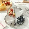 Soporte de Acero Inoxidable Europeo para Pasteles de Múltiples Niveles Plato para Snacks y Frutas Mesa de Centro de Lujo Ligero Mostrador de Recepción Snack Soporte de Exhibición de Postres de Gama Alta