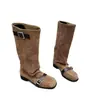 Otoño 2026 Nuevo Estilo Coreano Diseño de Nicho Cómodas Punta Cuadrada Hebilla Botas de Jinete Botas Altas para Mujer