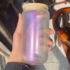 Vaso Mason de Vidrio de Transferencia Térmica Degradado Arcoíris Sublimación en Blanco 16 Mate Vaso de Agua con Tapa y Popote