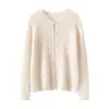 Cárdigan de punto para mujer con cuello redondo, mezcla de seda y cachemira, chaqueta de manga larga con botones de perla, diseño calado, capa interior de color liso