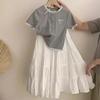 Traje de Falda Blanca Coreana de Verano para Bebé Niña, Camisa de Encaje para Niños Grandes, Nuevo Traje de Falda Midi de Verano