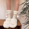 Inverno Novo Lã de Caxemira Renda Pompom Laço Imitação Caxemira Quente Listra Vertical Menina Meias Fofas de Pelúcia para Mulheres