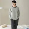 Pijama nuevo para hombre, conjunto de manga larga y pantalón largo, se puede usar afuera, hecho de algodón modal y spandex, ultrasuave, ropa de casa para primavera y otoño para hombre