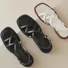 Sandalias romanas tejidas de cuero genuino blanco para mujer, nuevo modelo verano 2026, tacón alto grueso marrón, suela suave, cómodas para los pies, sandalias de talla grande