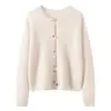 Cardigan de Tricô de Seda e Caxemira Estilo Coreano Moda Suave Suéter Feminino Gola Redonda Senso de Design Elegante Botão Colorido Peça de Roupa Externa