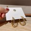 Pendientes de plata de ley 925 con tres anillos de metal y diseño de aguja de Dongdaemun, de Corea del Sur, con diamantes y metal, a la moda, combinables con todo.