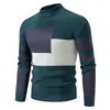 Suéter de estilo perezoso para hombre, otoño e invierno 2024, nuevo suéter de punto de cuello alto medio, camisa de base con bloques de color para hombre, suéter cálido