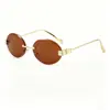 Nuevas Gafas de Sol Ovaladas Sin Marco Doble B Lujo Ligero de Moda Atrezzo para Fotos al Aire Libre Estilismo Adelgazamiento Facial Gafas de Sol con Protección Solar
