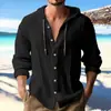 Camisa con capucha para hombre de moda primavera y verano 2026, color liso, texturizada, top casual de manga larga, Amazon transfronterizo.