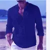 Camisa Blanca de Algodón y Lino Europeo para Hombre, Delgada, Transpirable, Corte Ajustado, Manga Larga, Protector Solar, Estilo Retro Americano, Camisa de Lino Arrugado