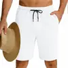 Directo de Fábrica Transfronterizo Amazon Verano Tela para Escaleras Pantalones Cortos para Hombre En Stock Venta al por Mayor Color Sólido Cordón Pantalones de Cinco Puntos