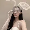Faixa de Cabeça Cabeça de Gato Noturno, Véu Sexy, Orelhas de Coelho de Renda, Orelhas de Coelho Fofas de Celebridade da Internet, Faixa de Cabeça de Orelhas de Coelho Vermelhas de Ano Novo