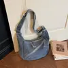 Bolsa de jeans transfronteiriça para mulheres, bolsa de bolinho, nova bolsa transversal casual de grande capacidade para estudantes para aulas, verão 2026