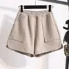 Tiro real shorts de lana mujer otoño nuevo sueltos cintura alta pierna ancha línea A capa base pantalones de bota estilo invierno prenda exterior estilo otoño