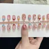 Pegatinas de Uñas con Estampado Ovalado de Longitud Media con Forma de Estrella de Colores, Pegatinas de Uñas Pre-hechas de Dibujos Animados Dulces y Lindas