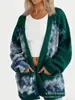 Nuevo cárdigan fino largo de comercio exterior transfronterizo con bolsillos, chaqueta suéter de moda personalizada casual estampada de otoño e invierno para mujer