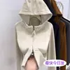 Moletom Cardigan Feminino de Inverno Nova Chegada com Zíper Duplo, Capuz de Lã, Peça Externa, Corte Justo, Curto, Camada Base Quente