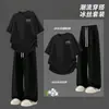 Conjunto Casual Masculino de Verão Novo Respirável Confortável Gola Redonda Versátil Simples Manga Curta Calça Reta Conjunto de Duas Peças
