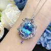 Temperamento de Luxo Leve Brilha Exquisito Conjunto de Pingente de Diamante Azul Marinho com Diamantes Turquesa Azul de Grande Quilate Colar Santa Maria para Mulheres Atacado