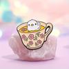 Taza de Té Gato Rana Capibara Pájaro Halloween Fantasma Blanco Forma Aleación de Zinc Pintada Broche para Ropa Lindo y de Moda