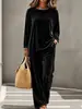 2026 Europeu e Americano transfronteiriço outono e inverno feminino casual gola redonda suéter manga longa calça de comprimento estendido veludo terno feminino transfronteiriço