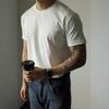 Camiseta de peso pesado, manga corta, para verano, capa base para hombre, color liso, comodidad diaria, elegante, básica, simple, algodón puro, cuello redondo