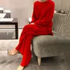 Ropa Femenina Europea y Americana Otoño e Invierno 2025 Amazon Más Vendido Manga Larga Color Sólido Tejido Casual Conjunto de Dos Piezas de Suéter Tejido