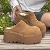 Zapatillas de Media Piel Suave Esmerilada con Plataforma y Suela Gruesa con Puntera para Mujer 2024 Retro Piel Suave Versátiles Zapatillas de Piel con Pelo que Aumentan un Poco la Altura