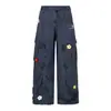 Jeans de Herramienta Lavados de Pierna Ancha Holgados Perezosos de Moda para Hombre y Mujer con Bordado de Pétalos Estilo Retro Americano y Letras Creativas