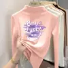 Ropa interior básica para niñas con forro polar de otoño e invierno, camiseta de manga larga cepillada para niños, cuello semi-alto, top cálido para niños mayores