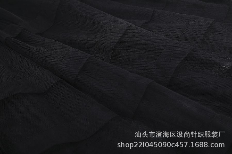 四季百搭秋季黑色黑天鹅纯色高腰网纱蓬蓬裙A字裙半身