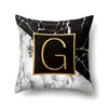 Funda de almohada de poliéster con estampado de mármol para decoración del hogar, funda de almohada con 26 letras en inglés QTB13