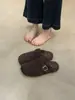 Nuevos Zapatos Planos de Suela Gruesa Grises 2025 Forro Interior Cálido de Felpa Aumento Interno Peludos Semi-Zueco Exterior Suela Gruesa Birkenstock para Mujer Otoño e Invierno