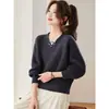 26 Suéter Corto de Punto Holgado con Perlas y Encaje para Mujer, Moda Nueva de Primavera, Otoño e Invierno