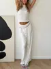 Blusa Slim de Gola Alta Sem Mangas Elegante Temperamento Cintura Elástica Calças de Perna Larga com Caimento Conjunto de Calças Longas com Colete Térmico de Lã