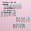Unhas Usáveis Vendidas Quentes Transfronteiriças Estilo Ins Estilo Francês, Adesivos de Unha Curvos com Gradiente Azul Claro e Glitter Prata, Unhas Postiças Europeias e Americanas