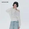 Estilo Perezoso de Verano ANNACHI: Top de punto ligero, transparente, de un solo hombro, hombros descubiertos - un top de hombros descubiertos moderno y de corte holgado