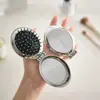 Peine Plegable Pequeño Portátil para Mujeres y Niños, con Cojín de Aire para Alisar el Cabello y Masaje, Peine con Mini Espejo Integrado