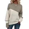Suéter Feminino Europeu e Americano para Comércio Exterior Transfronteiriço Casual Malha Solta Cor Blocada Amazon Manga Longa Gola Redonda Top de Tricô