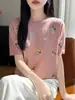 2026 Verano Nuevo Lyocell Tencel Bordado Floral Cuello Redondo Manga Corta Holgada Adelgazante Camiseta Versátil Tejido
