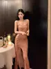 Vestido de Tirantes Brillante de Lentejuelas de Alta Gama para Cumpleaños, Sexy para Dama, Elegante para Banquete, Delgado para Fiesta, Vestido con Abertura