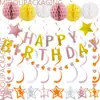Decoraciones para Fiesta de Cumpleaños Infantil de Amazon Adornos Colgantes Espirales de Estrella Banners Bolas de Panal Serpentinas Flores de Papel Plegables Set de Arreglo