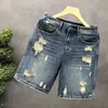 Verano Americano Casual Travieso Retro Desgastado Rasgados Pantalones Cortos de Mezclilla Hombres Rectos Sueltos High Street Pantalones de Cinco Puntos Modernos