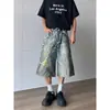 Jeans de Hombre con Estampado de Cadena Retro Americano Verano Punk Hip-Hop Ins Marca de Moda Vibe High Street Pantalones Acortados