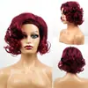 Peluca de mediana edad para mujer, nueva peluca de Amazon, de cabello europeo y americano, color rojo vino, peluca de cabello medio corto, cubierta para la cabeza.