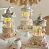 Estilo Coreano Retro Decoración de Pastel de Boda Cumpleaños Soporte de Exhibición para Hornear Estante de Exhibición de Carrusel Giratorio Automático de Doble Capa Colgante