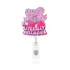 Porta-crachá retrátil rosa médico com zíper, crachá em inglês, clipe retrátil, brilhante, fácil de usar, crachá de nome divertido, acrílico, em estoque