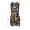 Moda Retro Elegante Moda Estampado de Leopardo Cuello Redondo Sin Mangas Ajustado Ceñido Sexy Cadera Vestido Corto