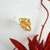 Anillo de Oro Arena Vietnamita Estilo Chino Anillo Hueco de Flor Chapado en Cobre Joyería de Mano Simple para Mujer Larga Duración